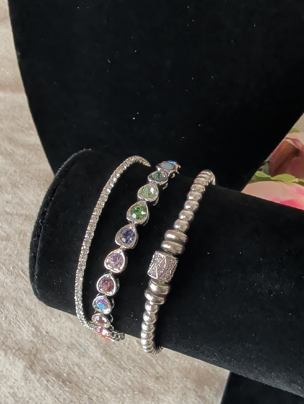 Y2K Pastel Rainbow Heart Bracelet Set  Layered Silver Glam Stack